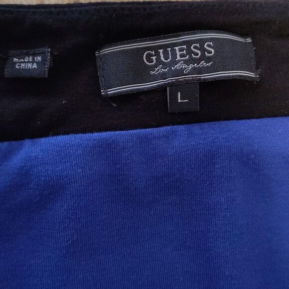 Y2K Guess Dark Blue Black Trim Strapless Blouson Mini Tube Dress Large - Picture 7 of 12